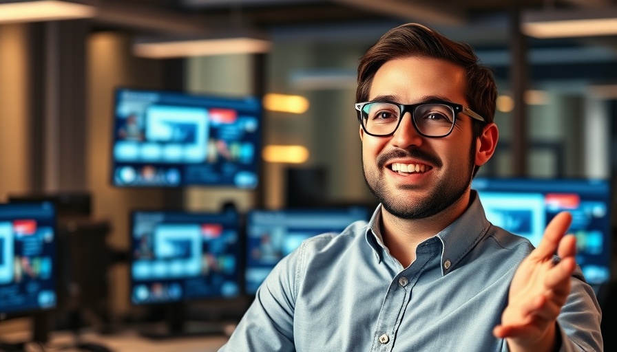 AI search visibility expert presenting in a modern office.