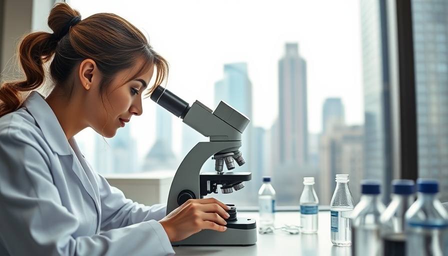 Scientist using microscope in city lab, enhancing life sciences research productivity.