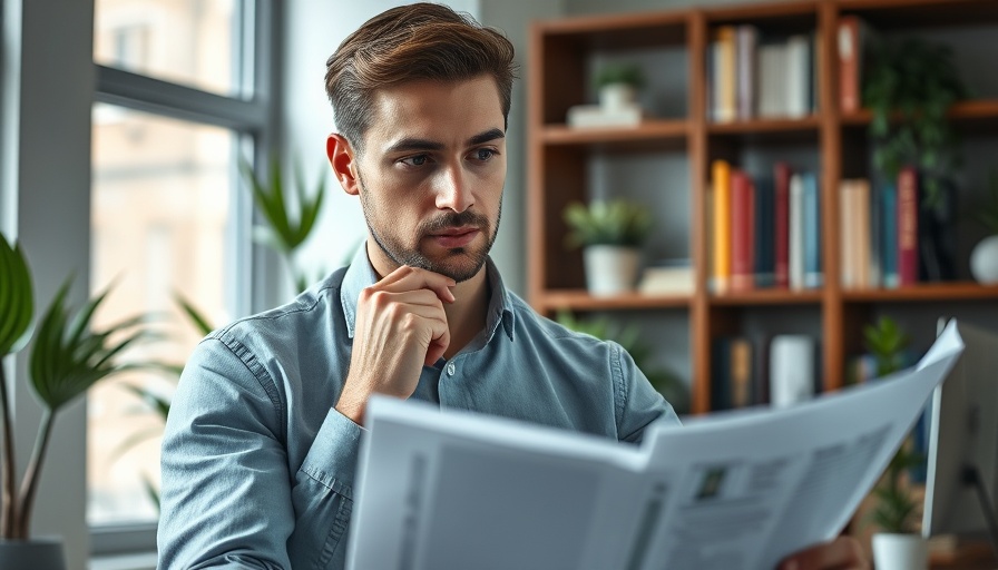 Young professional contemplating business loan requirements in office.