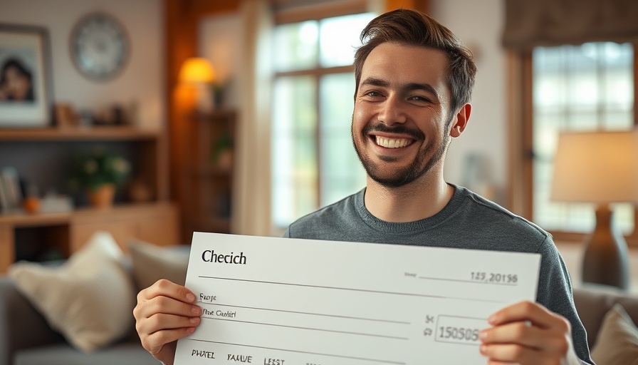 Smiling young man with check enhancing AI search visibility.