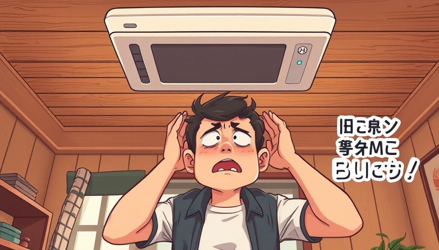 Frustrated man under noisy air conditioner, Houston air conditioning services