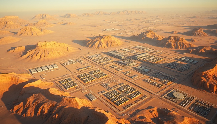 Expansive aerial view of California Forever Manufacturing Park in the desert.