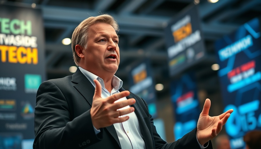 Middle-aged man speaking at a tech conference.