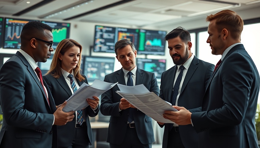 Professionals discussing reports in an office on how to write a press release for an event.