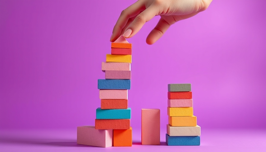 Vibrant blocks and hand illustration symbolizing scaling a business.