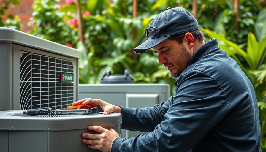 Technician adjusting HVAC unit outdoors, HVACR workforce training.