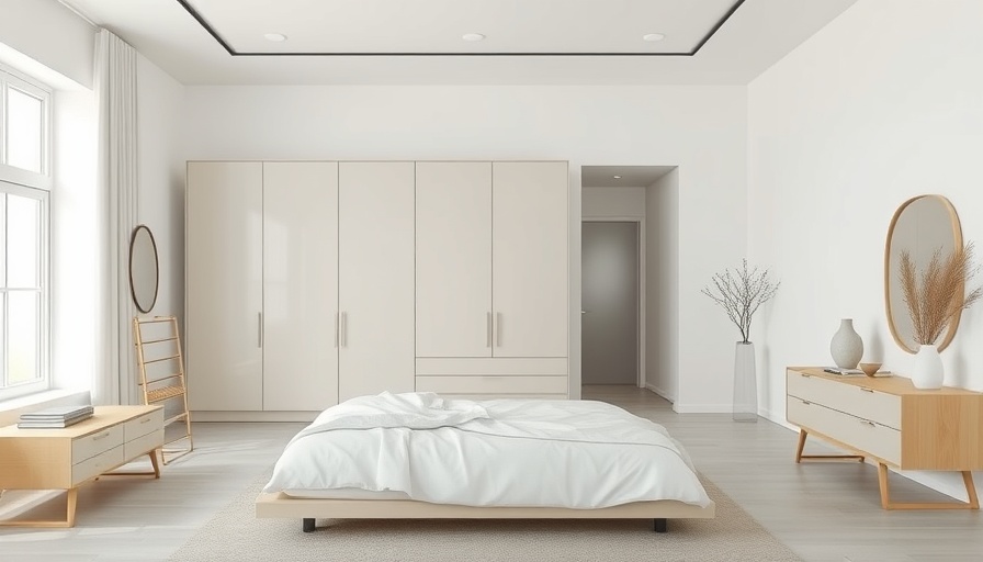 Calm minimalist bedroom design with neutral decor.