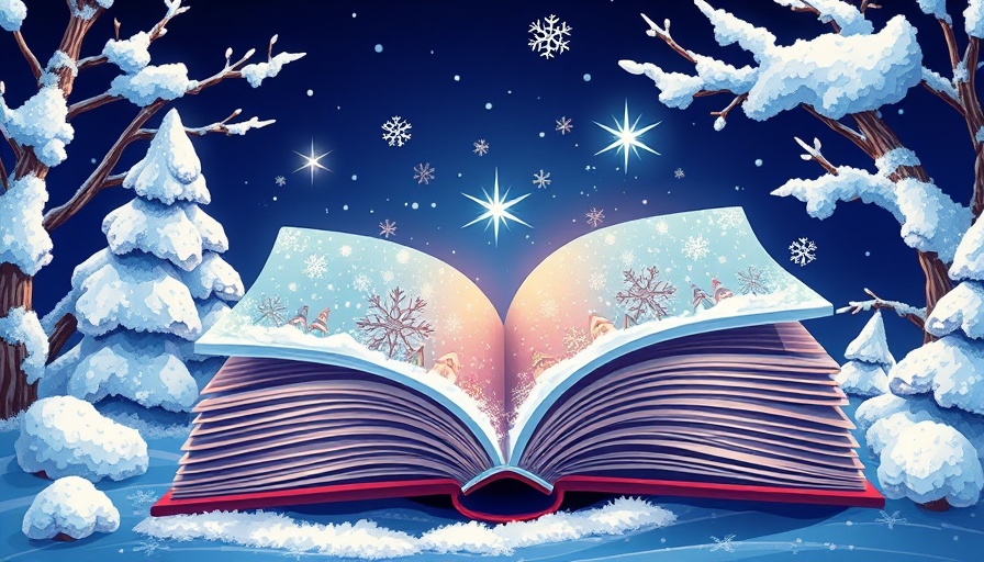 Colorful illustration of a winter book theme with snowflakes.