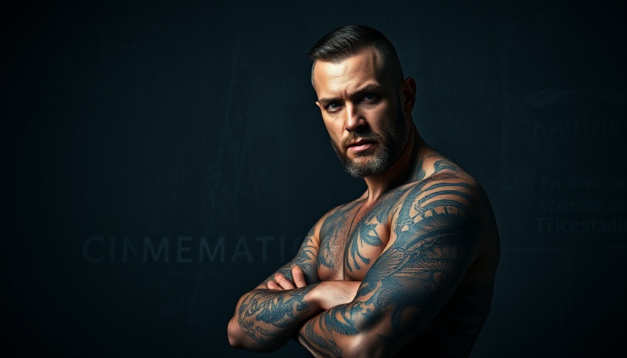 Intense tattooed man on a dramatic book cover.