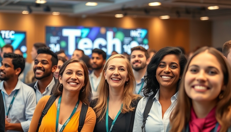 Diverse group at tech event, symbolizing modern startup culture.