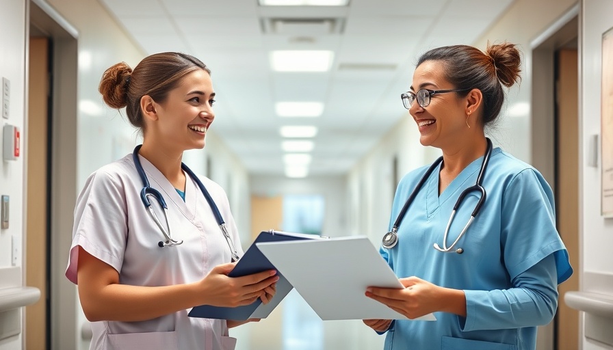 Enhancing Healthcare IT with Observability Tools: Healthcare professionals collaborating in hospital corridor.