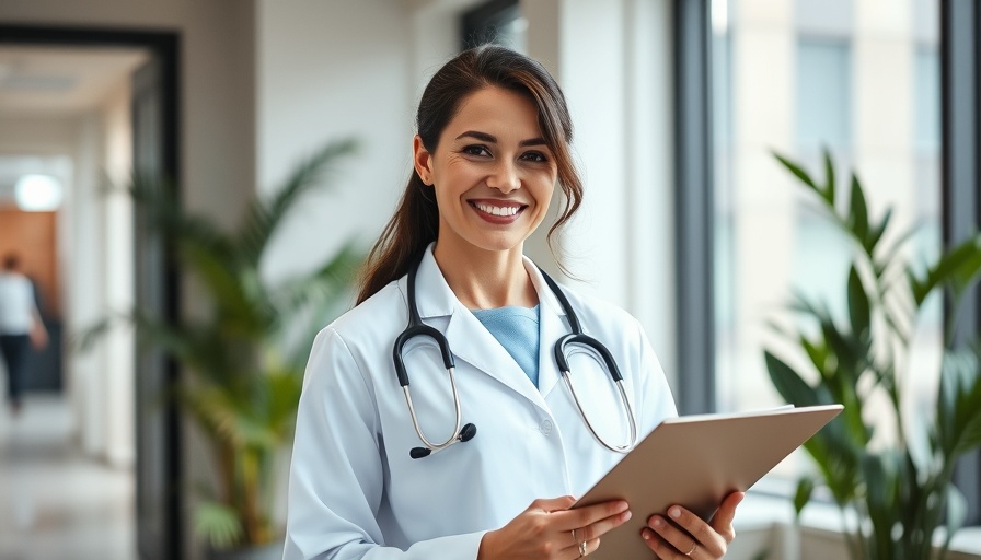 Young female doctor in a modern office promoting natural health care.
