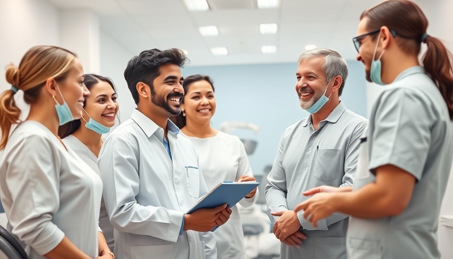Friendly dental team in a modern clinic discussing treatment options.