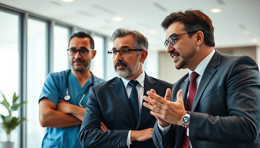 Understanding Medical Malpractice discussion with three men in modern setting.