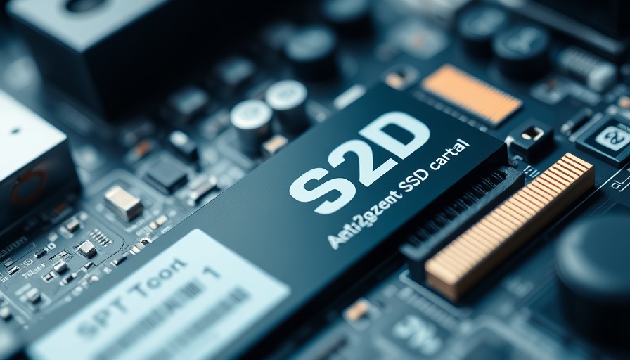 Close-up of custom M.2 SSD module with visible circuitry and branding.
