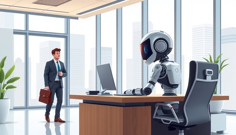 AI job displacement depicted with robot and businessman in office