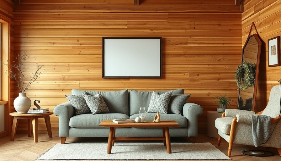 Rustic minimalist living room with wood accents showcasing simple living design trends.