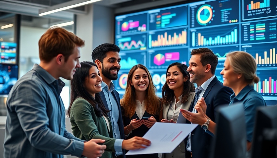 Digital marketing for SMEs: professionals analyzing vibrant data charts in office.