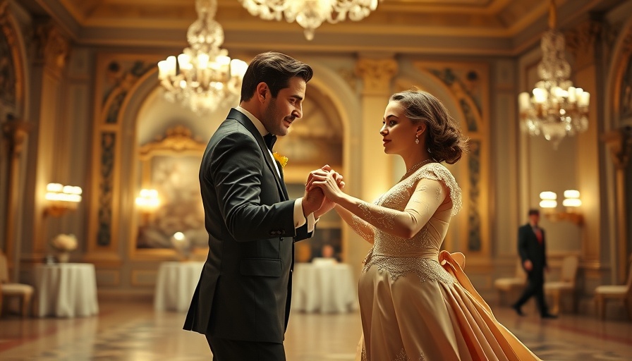 Couple in Victorian attire dancing, symbolizing historical fiction with romantic subplots.