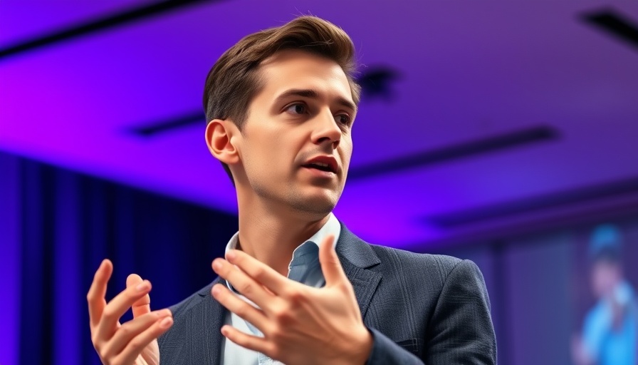 Confident young man speaking at a conference with a purple backdrop, Deel's Big Win in Court