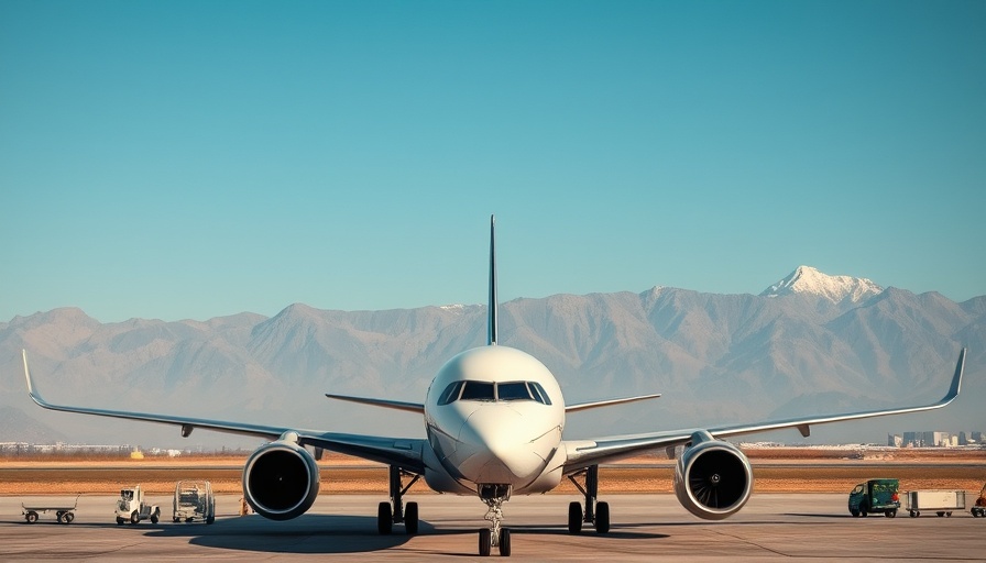 Airplane at tarmac with scenic mountains, best time to book Cabo flights