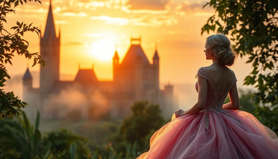 Historical romance book cover with castle and woman in pink gown.