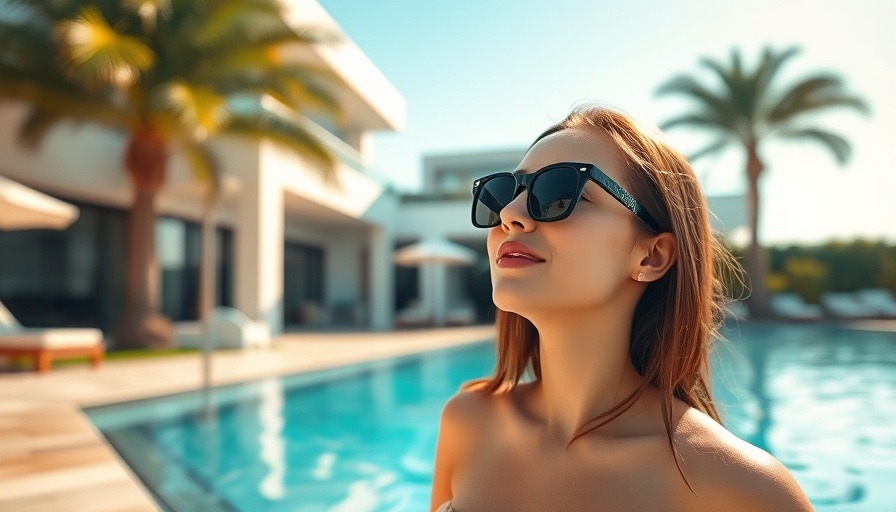 Woman sunbathing in luxury poolside setting, Cabo villa.