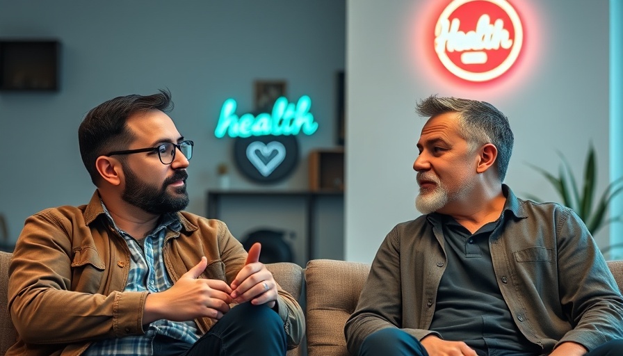 Two men discussing health benefits in a split-screen video.