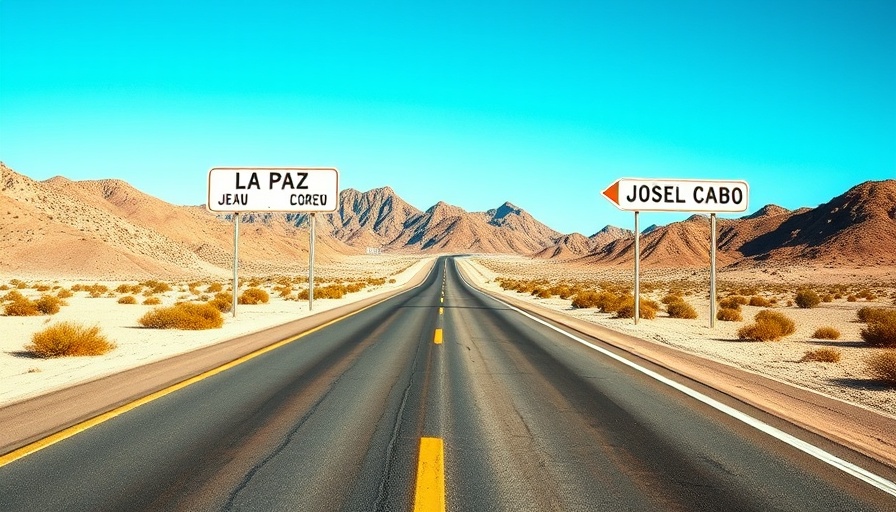 Wide open road in Los Cabos with traffic signs, sunny day.