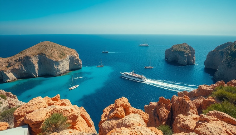 Scenic Cabo ocean view with boats and cliffs in September