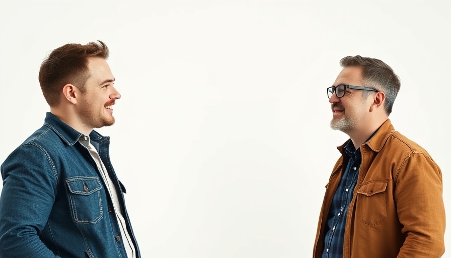 Casual men engaging, related to no-code website builder discussion.