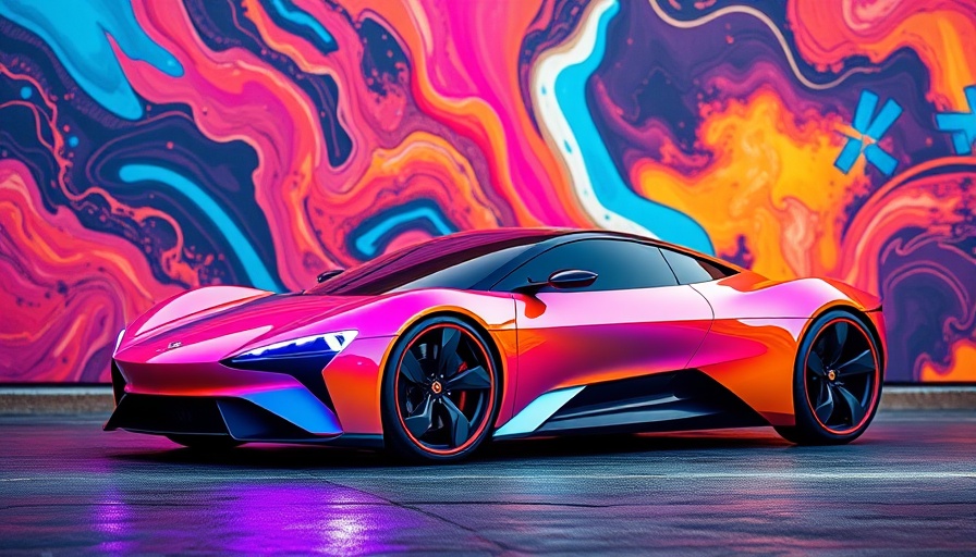 Futuristic electric sports car in a vibrant abstract setting, lessons from electric vehicle collapse.