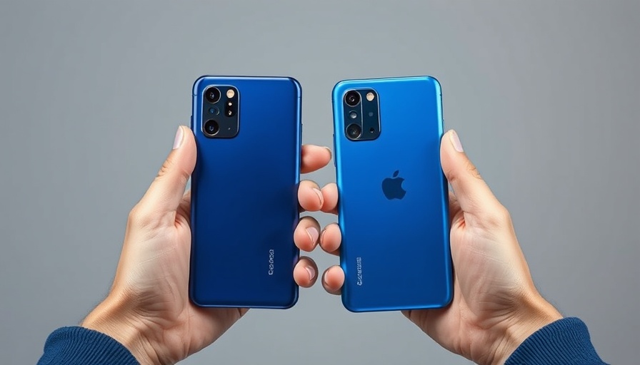 Comparing two blue smartphones, representing transitioning from iPhone to Android.