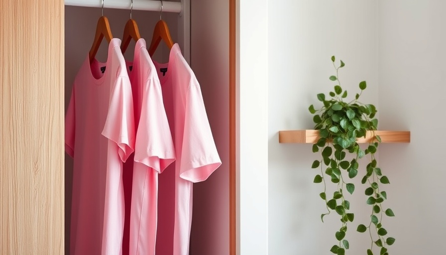 Organized wardrobe with pink shirts and plants for wardrobe quote comparison.