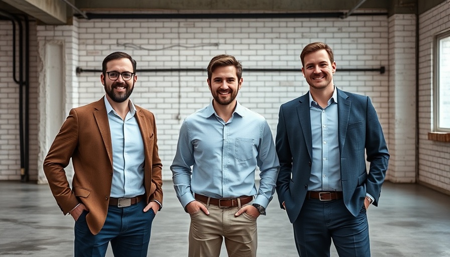 Three business professionals in a modern industrial setting.