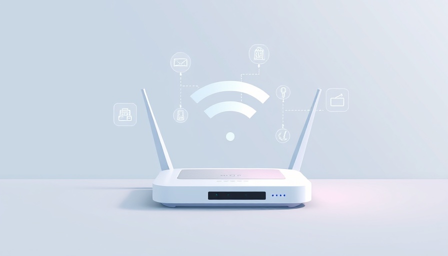 Minimalistic illustration of Wi-Fi router with connectivity icons symbolizing slow Wi-Fi speeds.