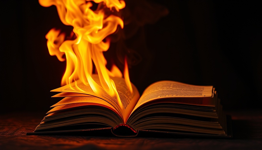 Flaming book symbolizing modern publishing challenges.