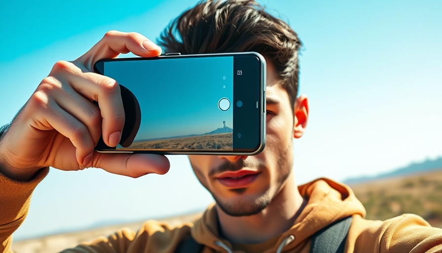 Young man taking a selfie with Google Pixel smartphone against a clear blue sky.