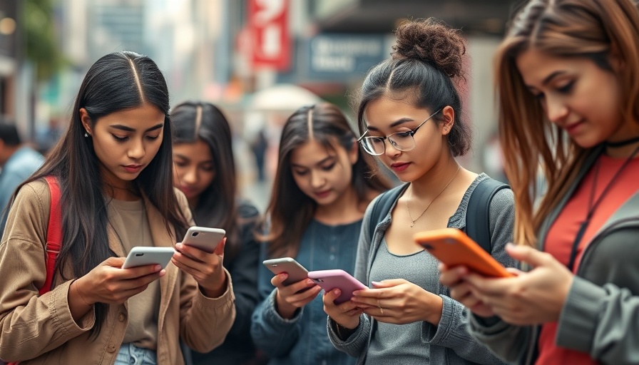 Diverse young adults engaging with smartphones, AI children's safety