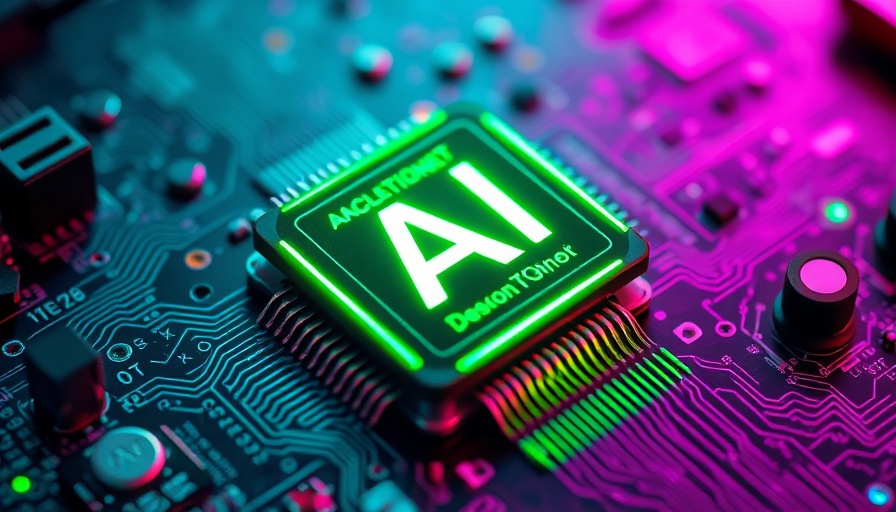 AI chip on circuit board reflecting AI crypto market dynamics with neon colors.