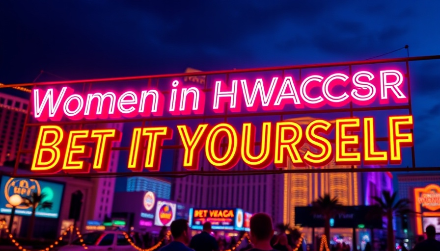 Women in HVACR Conference sponsorship vibrant neon banner with Las Vegas skyline.