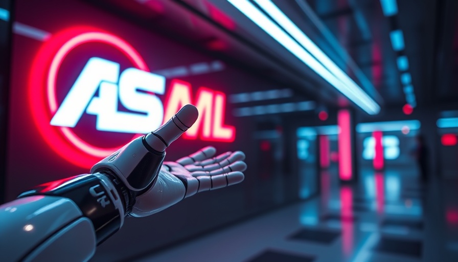 Robotic hand reaching for ASML logo, symbolizing ASML investment in Mistral AI.