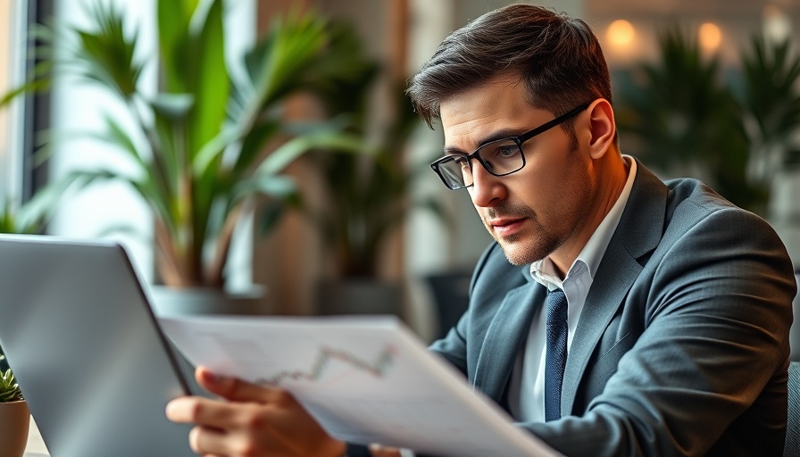 Businessman analyzing cheap stocks to invest in on laptop and paper chart.