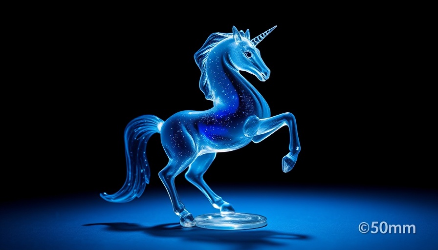 Delicate glass unicorn sculpture symbolizing fragility in blue light.