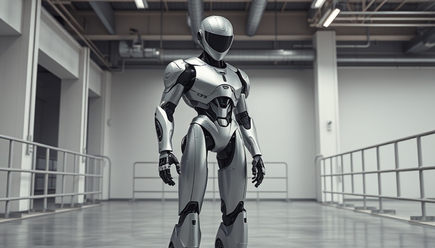 Futuristic robot in industrial setting for business growth capital.