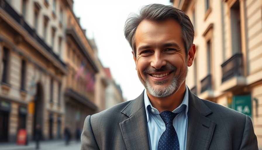 US-India trade tariffs impact on SME capital structure: mature man in blue suit smiling.