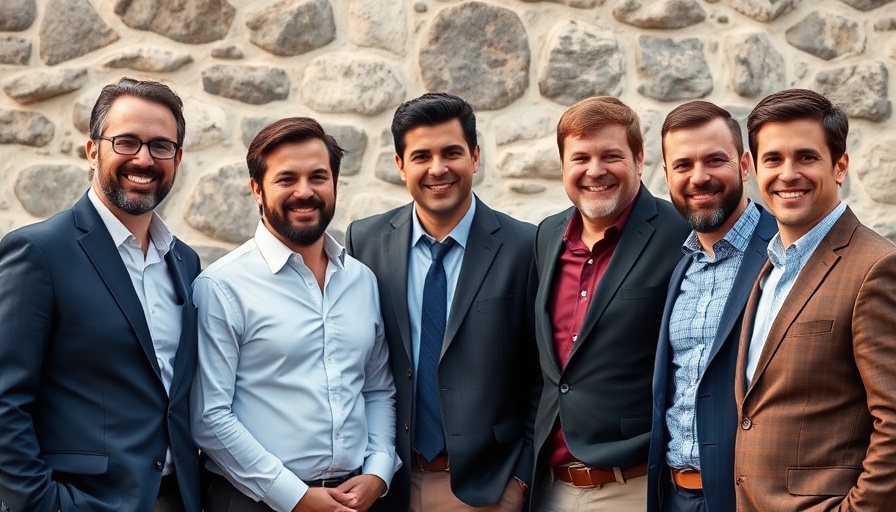 Professionals smiling in front of stone wall, life sciences venture capital funding.