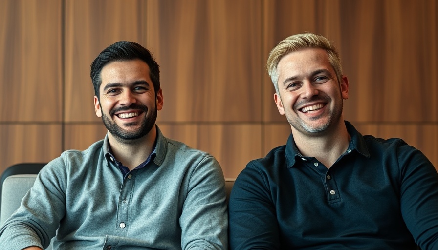 Two smiling men sitting in front of wooden wall, discussing AI sales tax automation.