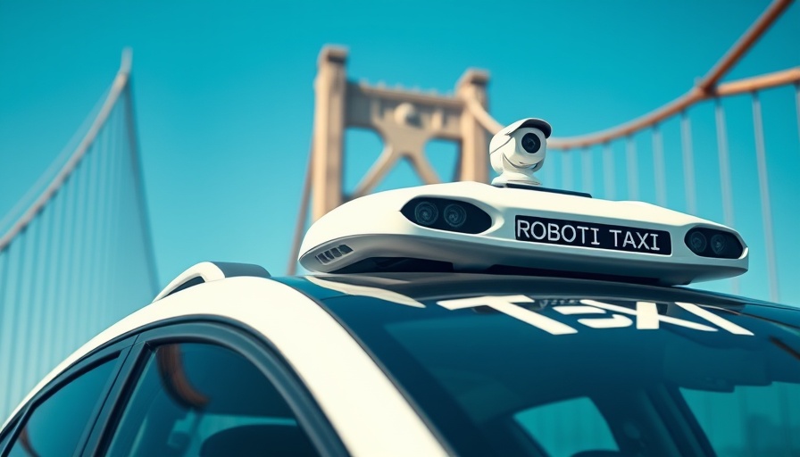 Futuristic robotaxi with sensors near bridge, representing robotaxi market.