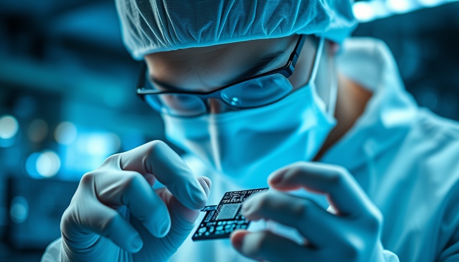 Technician in cleanroom analyzing microchip, symbolizing business growth capital.